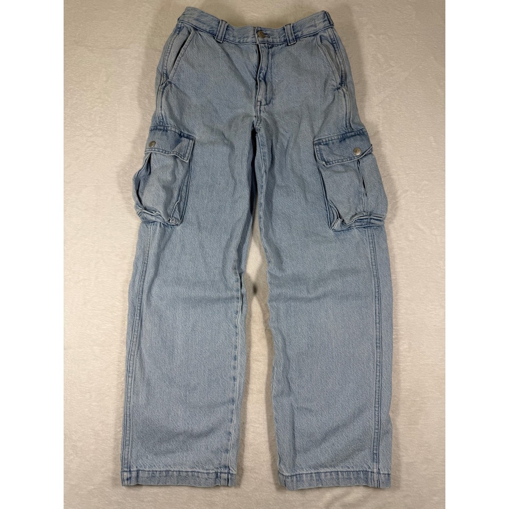Madewell Low-Slung Cargo Jeans Light Wash‎ Blue Wide Leg Baggy Size 24 NM226